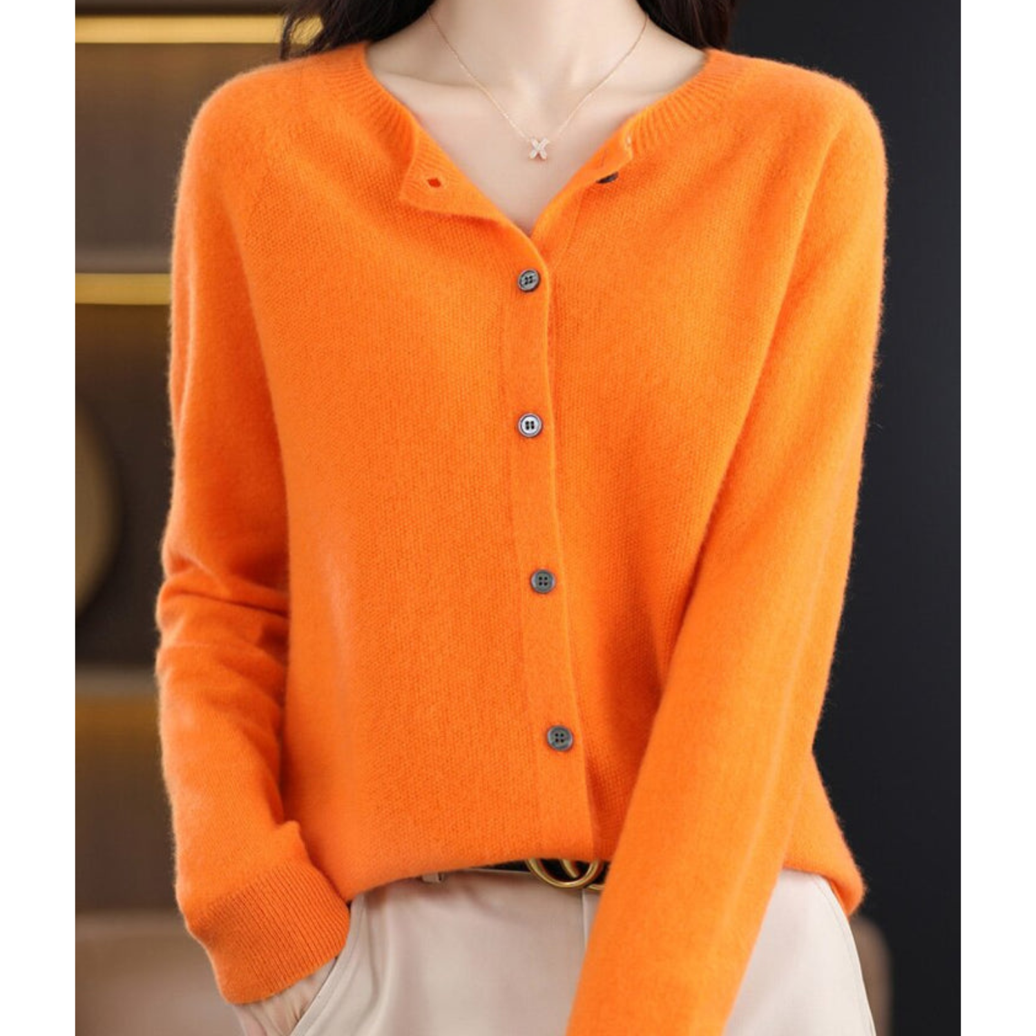 Luxury Merino Wool Ladies O-neck Cardigan - Pull doux en mélange de cachemire