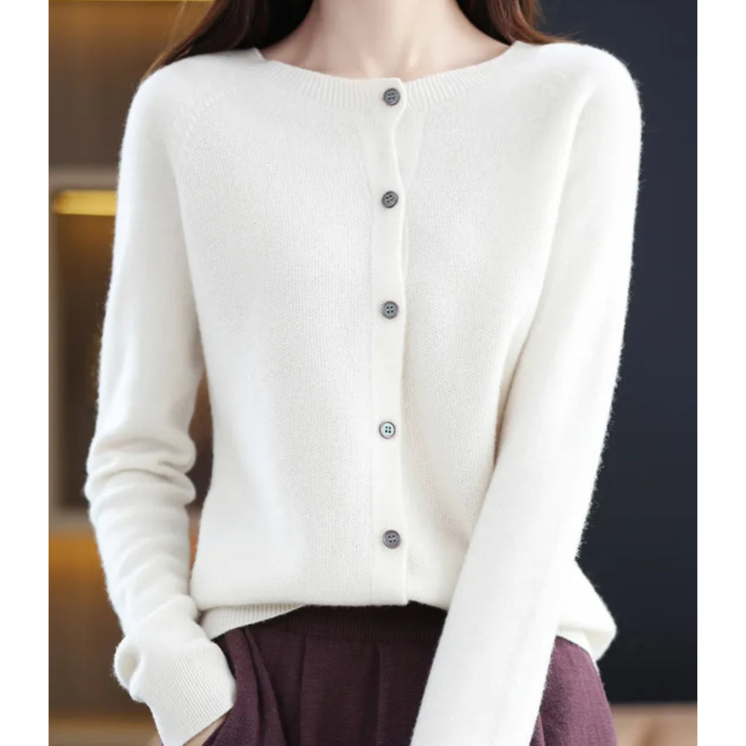 Luxury Merino Wool Ladies O-neck Cardigan - Pull doux en mélange de cachemire