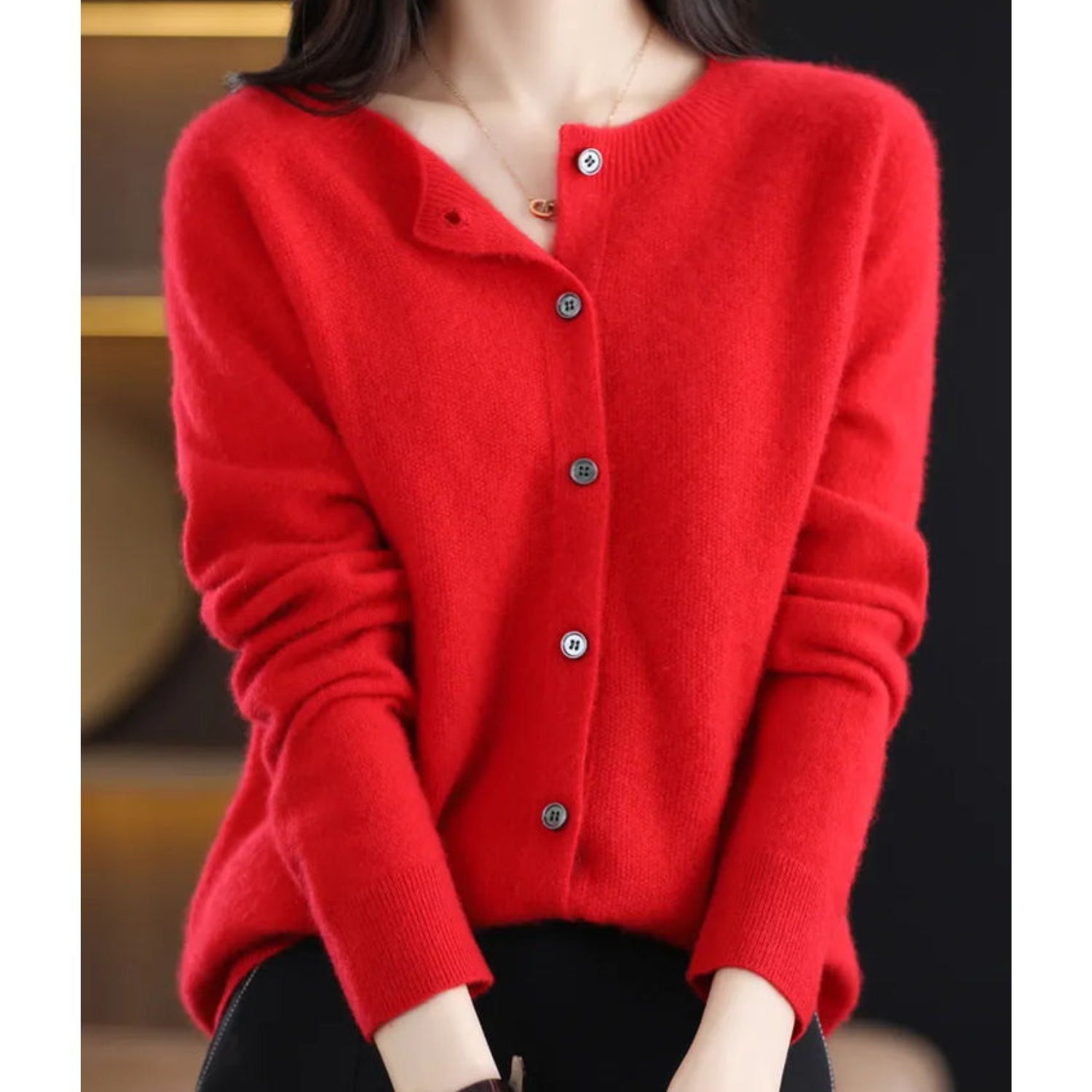 Luxury Merino Wool Ladies O-neck Cardigan - Pull doux en mélange de cachemire