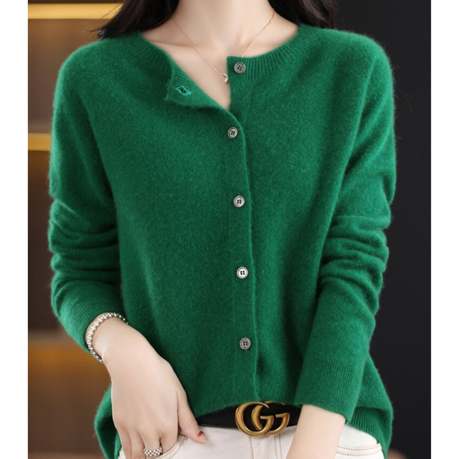 Luxury Merino Wool Ladies O-neck Cardigan - Pull doux en mélange de cachemire
